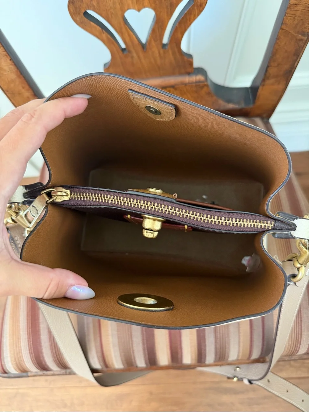 Coach Cream Pebble Leather Crossbody with Gold Hardware